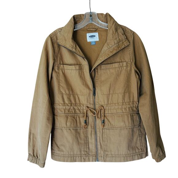 Old Navy Utility Field Jacket Women’s S Petite Brown Zip Front Drawstring Waist - Picture 1 of 7